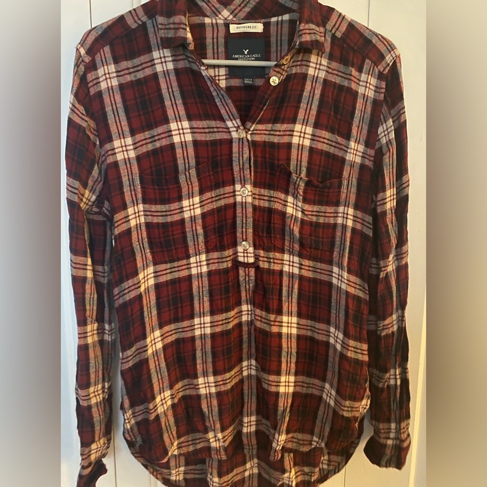 American Eagle Outfitters AE Red Plaid Flannel Tunic Top, Size Small